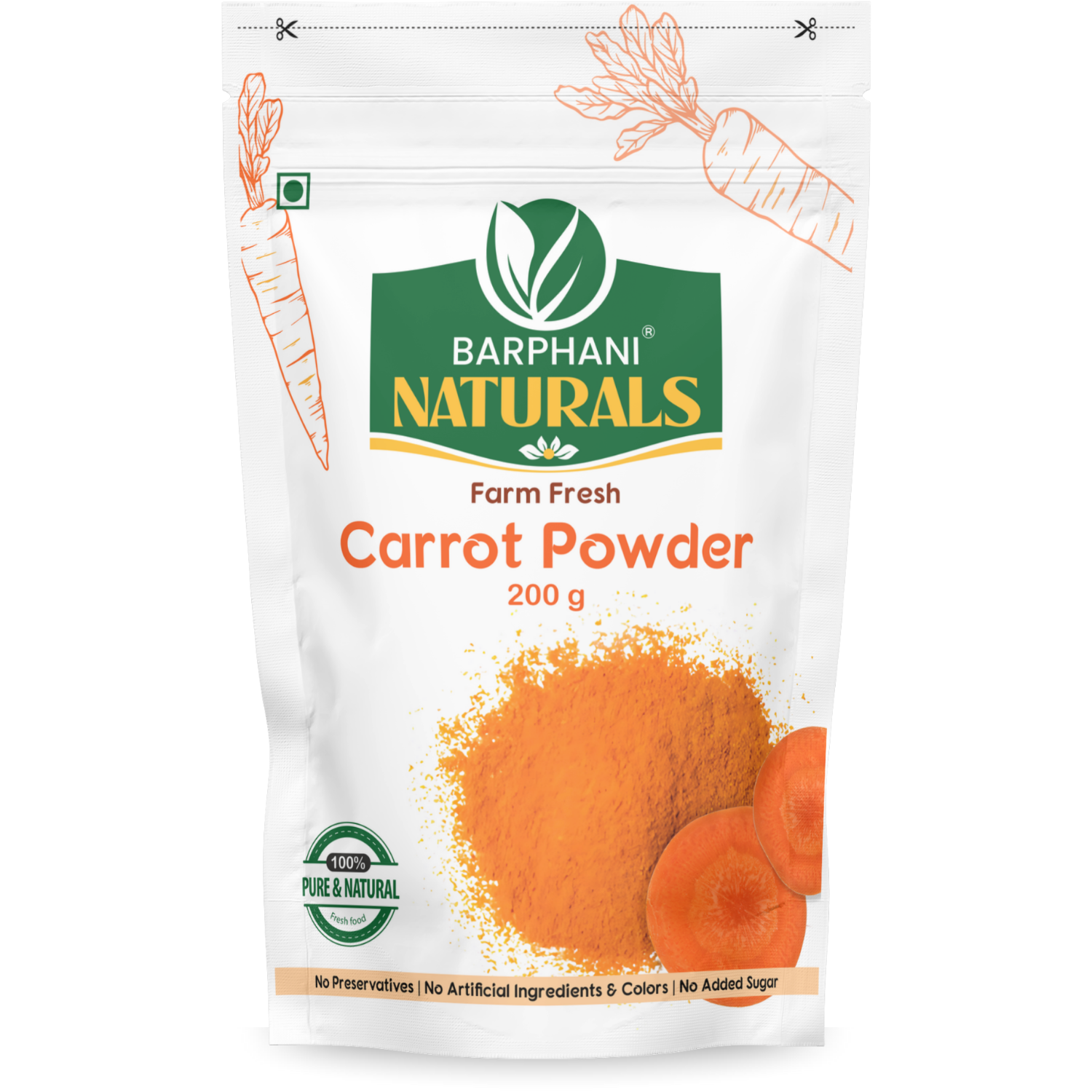 Carrot Powder, 100% Pure and Fresh, No Preservatives, No Artificial Co ...